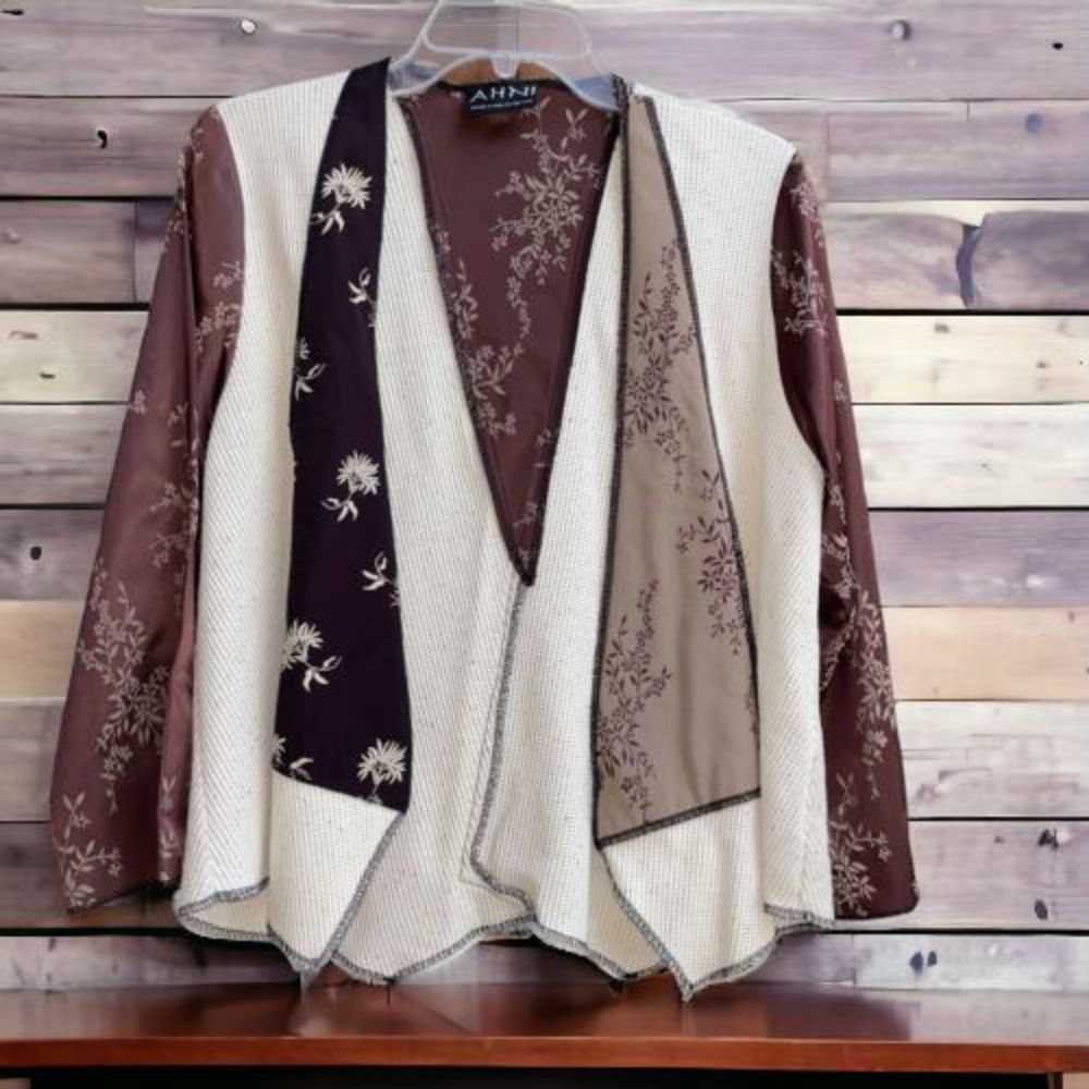 AHNI S Lagenlook Wearable Art Mismatched Open Front Asymmetrical Tunic Top